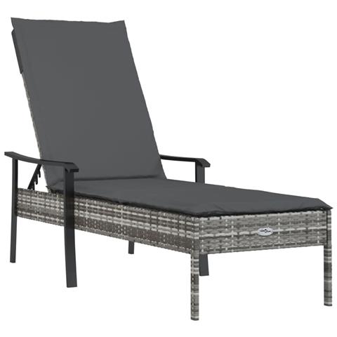 Lettino Prendisole con Cuscino Grigio in Polyrattan - Foto 1