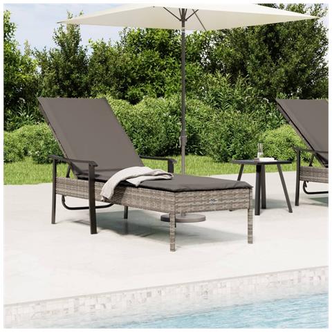 Lettino Prendisole con Cuscino Grigio in Polyrattan - Foto 2