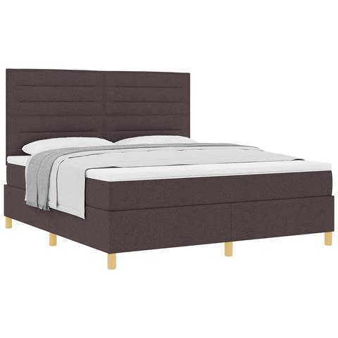 Letto box spring con materasso marrone scuro super king in tessuto - Foto 1