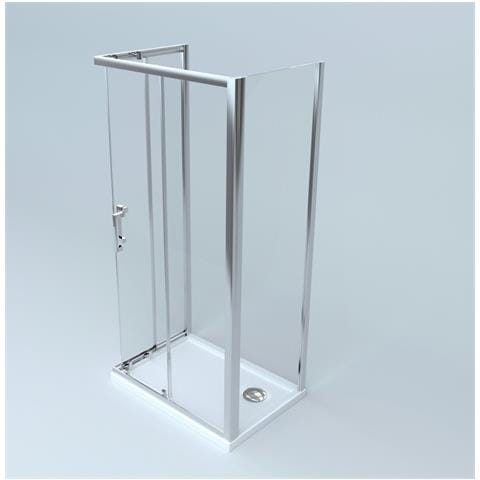 Box Doccia 3 Lati 70x70x80 Cm: Fisso + Angolare Scorrevole Cromato Lica - Foto 1