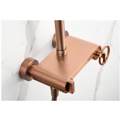 Imex Set Doccia Monocomando Oro Rosa Spazzolato In Acciaio Inox S304 E Ottone Con Asta Estensibile Soffione Extrapiatto Ø20 Cm Anticalcare Cartuccia Ceramica Ø35 Mm Tubo Flessibile 15 M Imex-bdc0 - Foto 3