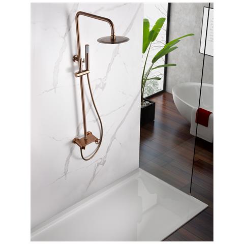 Imex Set Doccia Monocomando Oro Rosa Spazzolato In Acciaio Inox S304 E Ottone Con Asta Estensibile Soffione Extrapiatto Ø20 Cm Anticalcare Cartuccia Ceramica Ø35 Mm Tubo Flessibile 15 M Imex-bdc0 - Foto 1