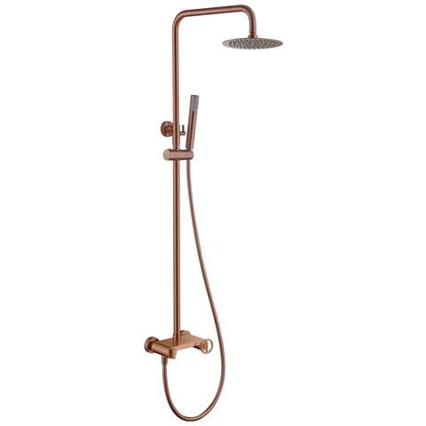 Imex Set Doccia Monocomando Oro Rosa Spazzolato In Acciaio Inox S304 E Ottone Con Asta Estensibile Soffione Extrapiatto Ø20 Cm Anticalcare Cartuccia Ceramica Ø35 Mm Tubo Flessibile 15 M Imex-bdc0 - Foto 2