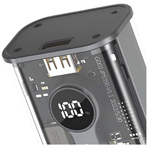 Power Bank 10000mah Pd 20w Qc 22.5w Usb-a /usb-c Con Indicatore Led, Nero Transparente - Foto 2