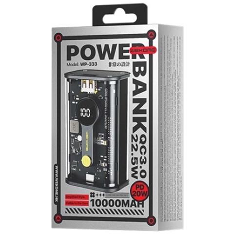 Power Bank 10000mah Pd 20w Qc 22.5w Usb-a /usb-c Con Indicatore Led, Nero Transparente - Foto 4