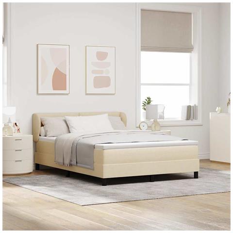 Letto a molle con materasso Crema 140 x 190 cm Tessuto - Foto 2