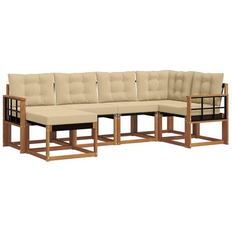 Set di divani da esterno con cuscino 6 pcs Naturale e Beige - Foto 1