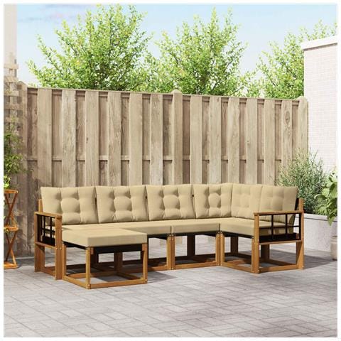 Set di divani da esterno con cuscino 6 pcs Naturale e Beige - Foto 2