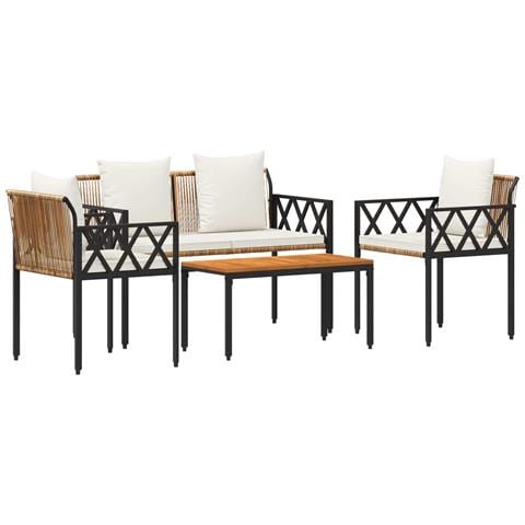 Set Mobili da Esterno 4 pcs Marrone e Bianco Crema polyrattan - Foto 1