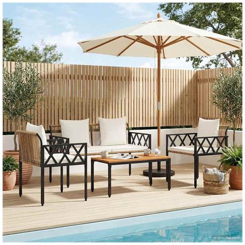 Set Mobili da Esterno 4 pcs Marrone e Bianco Crema polyrattan - Foto 2