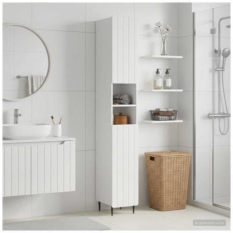 Armadio da Bagno con Ripiano Aperto ZWOLLE Bianco Lucido - Foto 2