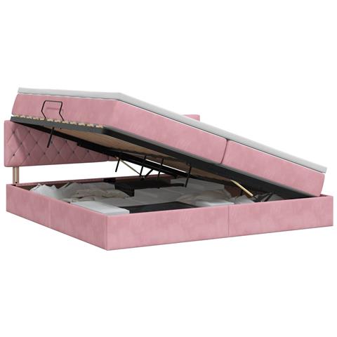 Letto con Contenitore con testiera Rosa 200 x 200 cm Velluto - Foto 1