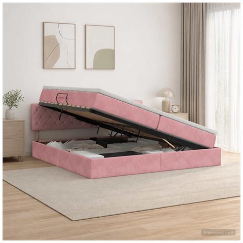 Letto con Contenitore con testiera Rosa 200 x 200 cm Velluto - Foto 2