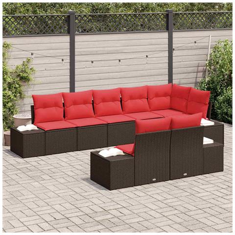 Set Divano da Giardino 8 pz Marrone e Rosso Poly Rattan - Foto 10
