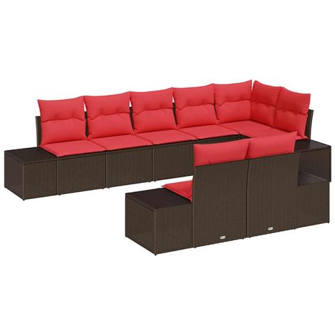 Set Divano da Giardino 8 pz Marrone e Rosso Poly Rattan - Foto 1