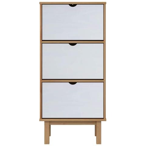 Scarpiera Con 3 Cassetti Marrone E Bianco Legno Massello Pino - Foto 7