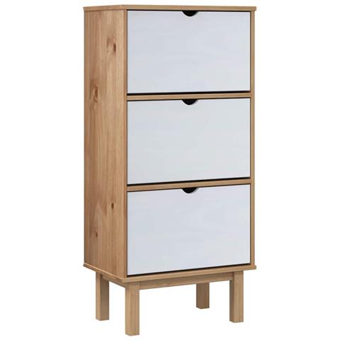 Scarpiera Con 3 Cassetti Marrone E Bianco Legno Massello Pino - Foto 1