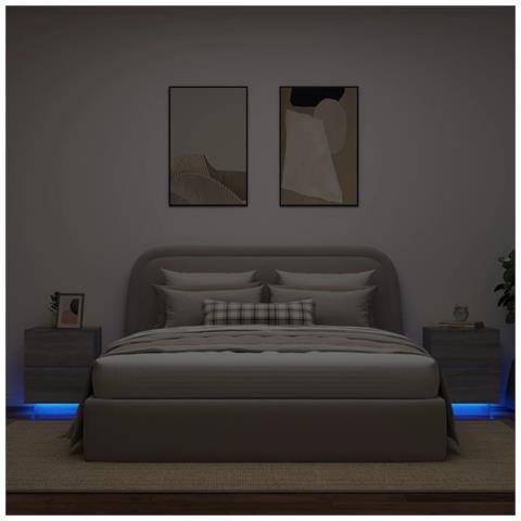 Comodini Con Luci Led 2pz Grigio Sonoma In Legno Multistrato - Foto 1