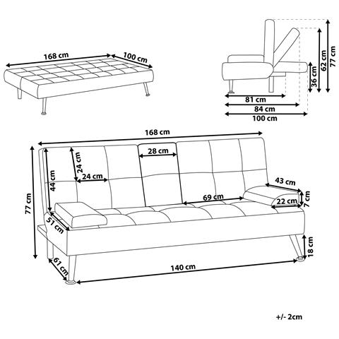 Divano Letto 3 Posti Roxen Tessuto Beige Chiaro - Foto 2