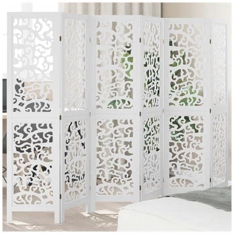 Divisorio Ambienti 6pannelli Bianco Legno Massello Di Paulownia - Foto 1