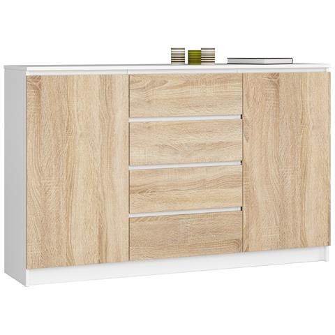 Cassettiera K160, 2 ante e 4 cassetti, 160x40x99 cm, Colore Bianco e Sonoma Quercia - Foto 1