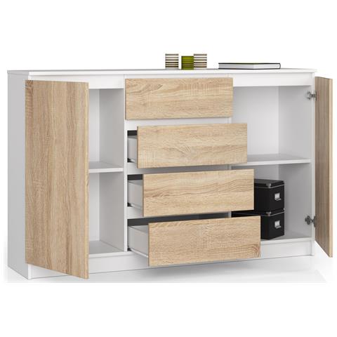 Cassettiera K160, 2 ante e 4 cassetti, 160x40x99 cm, Colore Bianco e Sonoma Quercia - Foto 2