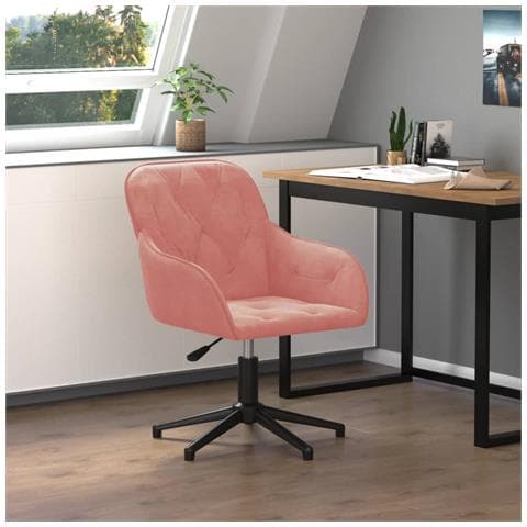Sedia Girevole Da Ufficio Rosa In Velluto - Foto 1