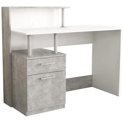 Scrivania Da Interno Studio Camera Da Letto Con 2 Cassetti E Doppio Ripiano In Legno Nobilitato Bilaminato Double Desk - Grey - Foto 1