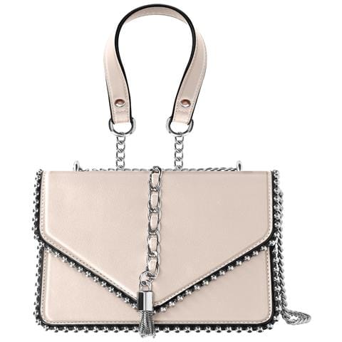 Borsa Trendy Con Manico In Similpelle E Catena Metallica, Beige - Foto 1