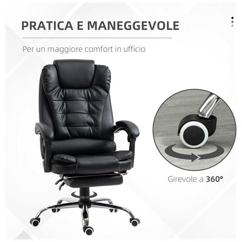 Sedia Da Ufficio Ad Altezza Regolabile Con Schienale Reclinabile E Poggiapiedi, 64.5x69x109-117 Cm, Nero - Foto 6