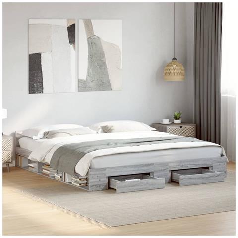 Giroletto Cassetti Grigio Sonoma 180x200 Cm Legno Multistrato - Foto 1
