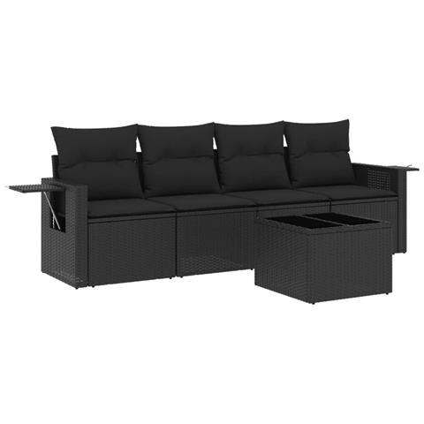 Set Divani Da Giardino 5 Pz Con Cuscini In Polyrattan Nero - Foto 2