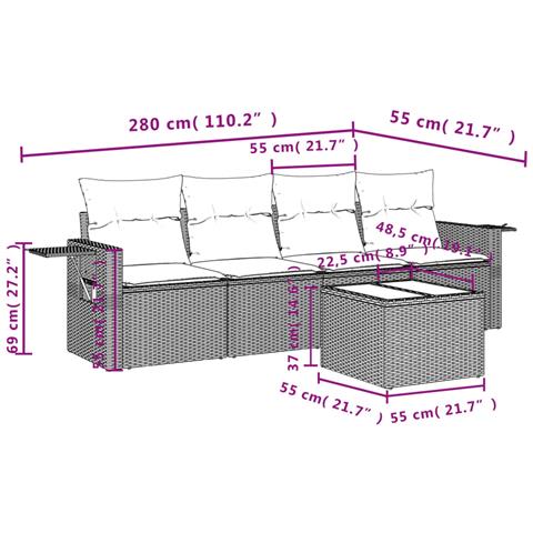 Set Divani Da Giardino 5 Pz Con Cuscini In Polyrattan Nero - Foto 3