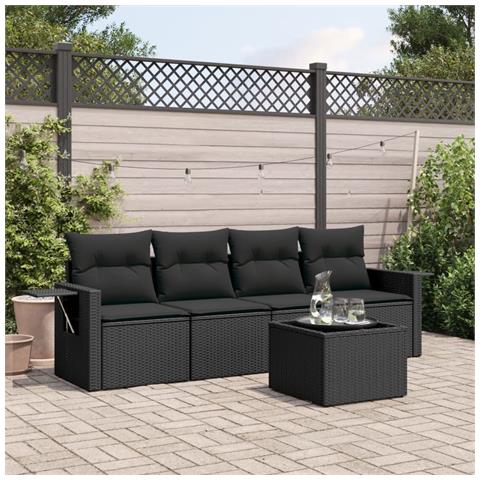 Set Divani Da Giardino 5 Pz Con Cuscini In Polyrattan Nero - Foto 1