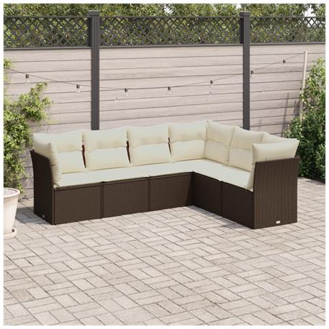 Set Divani Da Giardino 6 Pz Con Cuscini Marrone In Polyrattan - Foto 1
