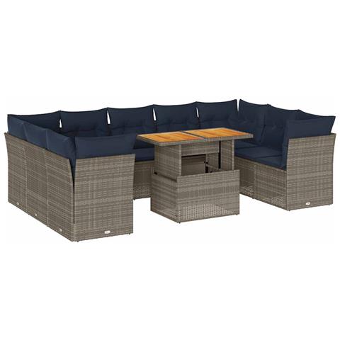 Set Divano Da Giardino 10 Pz Con Cuscini Grigio In Polyrattan - Foto 2