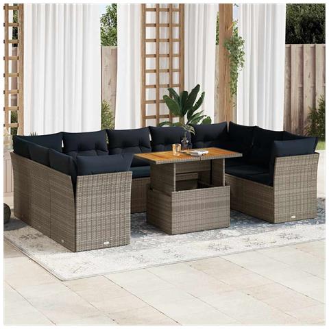 Set Divano Da Giardino 10 Pz Con Cuscini Grigio In Polyrattan - Foto 1