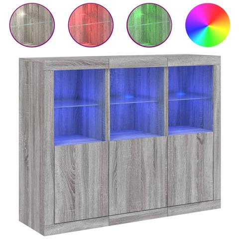 Credenze Con Luci Led 3 Pz Grigio Sonoma In Legno Multistrato - Foto 2