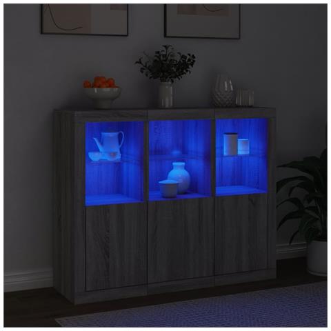 Credenze Con Luci Led 3 Pz Grigio Sonoma In Legno Multistrato - Foto 3