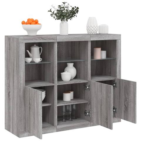 Credenze Con Luci Led 3 Pz Grigio Sonoma In Legno Multistrato - Foto 1