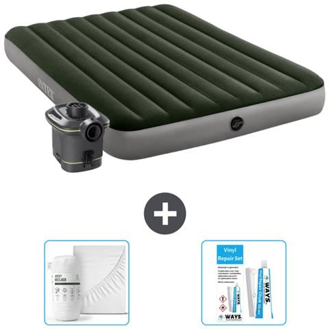 Set Materassino Gonfiabile - 203x152x25 Cm - Verde - Include Accessori Coordinati Cb16 - Foto 1