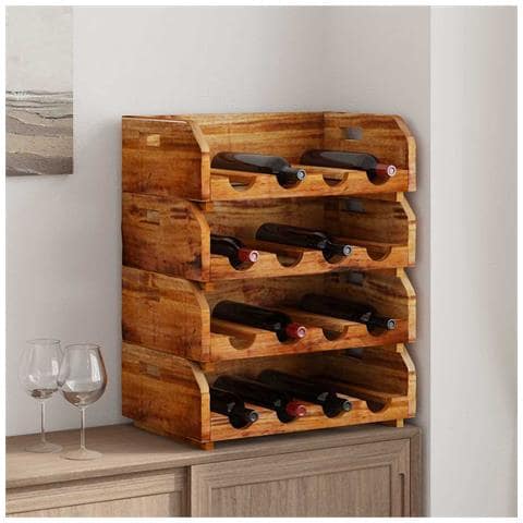 Set Portavini 4 Pz Per 16 Bottiglie In Legno Massello Di Mogano - Foto 2