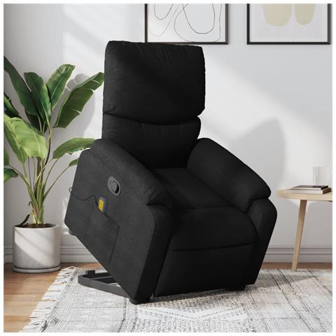 Poltrona Alzapersona Massaggiante Reclinabile Nera In Tessuto - Foto 8