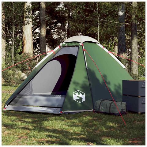 Tenda da Campeggio a Cupola per 4 Persone Verde Impermeabile - Foto 1