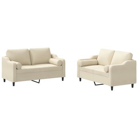 Set Divani 2 pz con Cuscini Crema in Tessuto - Foto 1