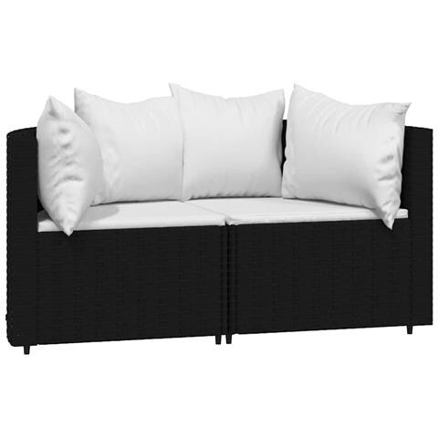 Divani Angolari da Giardino con Cuscini 2pz in Polyrattan Nero - Foto 1