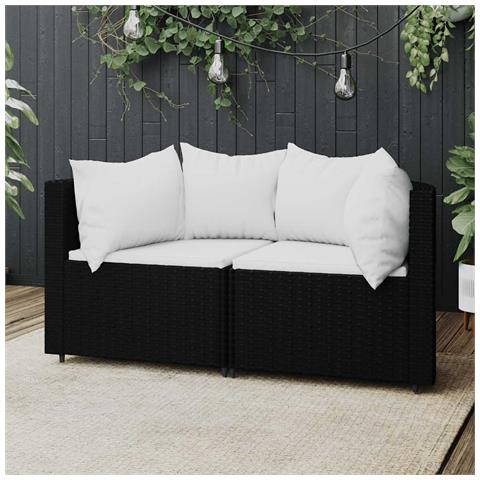 Divani Angolari da Giardino con Cuscini 2pz in Polyrattan Nero - Foto 2