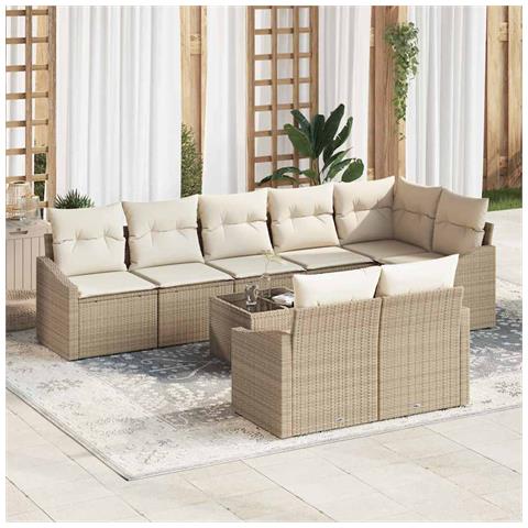 Set di divani da giardino 9 pezzi con cuscini marroni in polyrattan - Foto 2