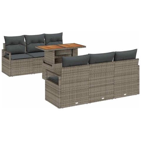 Set Divano da Giardino 7 Pezzi con Cuscini Grigio Polyrattan, Divano da Giardino 2 Posti con Ripostiglio e Cuscini Grigio Polyrattan - Foto 1