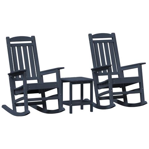 Set Lounge Giardino 3 Pezzi Blu Navy HDPE, Sedia Dondolo Blu Navy 70x92x108 cm HDPE, Tavolo Laterale Blu Navy 38x38x46 cm HDPE - Foto 1